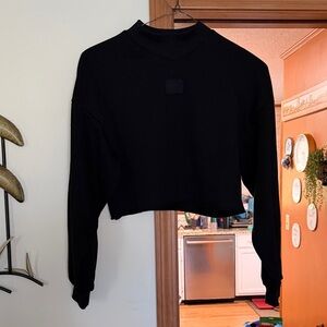 Black Cropped Mock Neck Sweatshirt